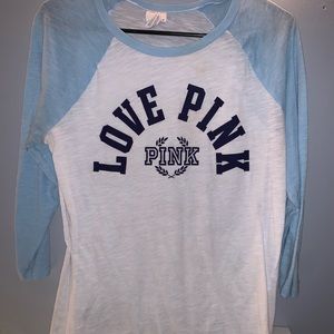 Long sleeve blue and white tee